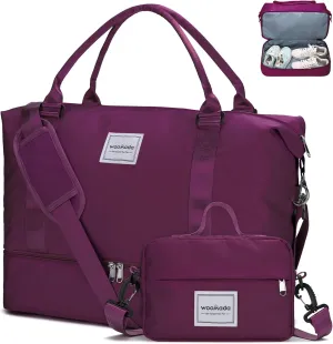 WOOMADA Weekender Bag for Women,Travel Carry On Bag with Shoe Compartment with Toiletry Bag(purple)