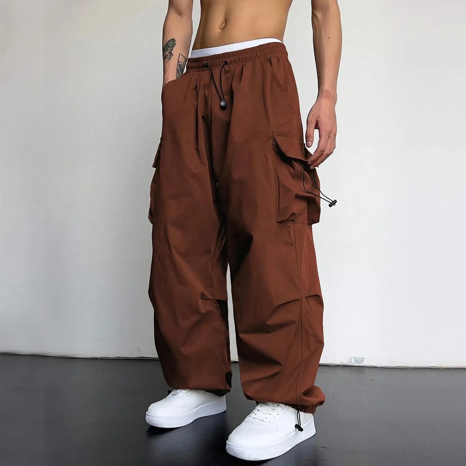 Work Cargo Pants for Men Relaxed Fit Parachute Pants Casual Baggy Cargo Sweatpants Hip Hop Harem Pants with Pockets