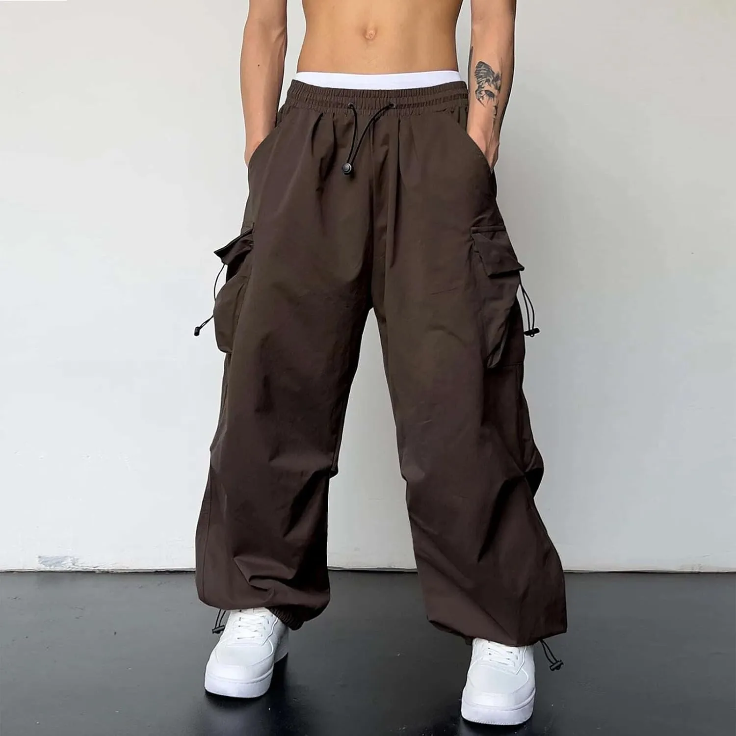 Work Cargo Pants for Men Relaxed Fit Parachute Pants Casual Baggy Cargo Sweatpants Hip Hop Harem Pants with Pockets