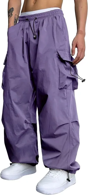 Work Cargo Pants for Men Relaxed Fit Parachute Pants Casual Baggy Cargo Sweatpants Hip Hop Harem Pants with Pockets