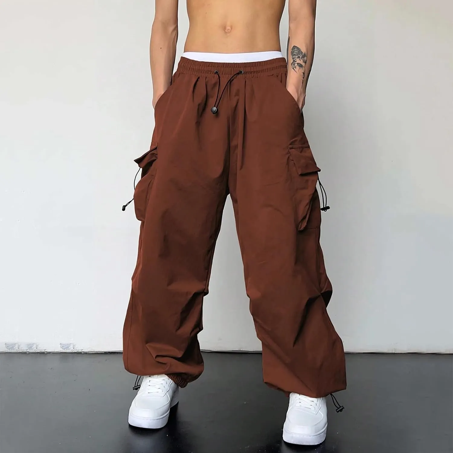 Work Cargo Pants for Men Relaxed Fit Parachute Pants Casual Baggy Cargo Sweatpants Hip Hop Harem Pants with Pockets