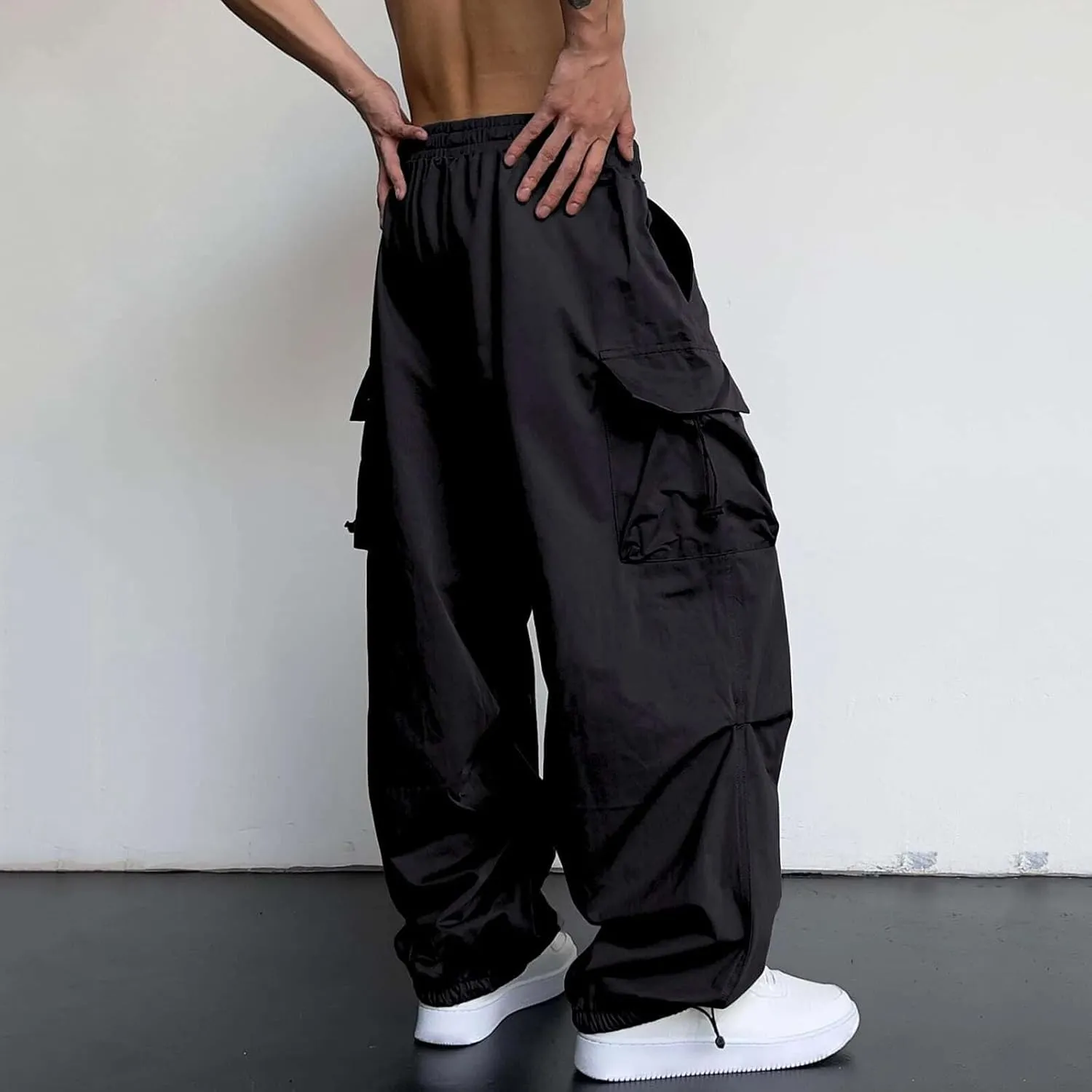 Work Cargo Pants for Men Relaxed Fit Parachute Pants Casual Baggy Cargo Sweatpants Hip Hop Harem Pants with Pockets