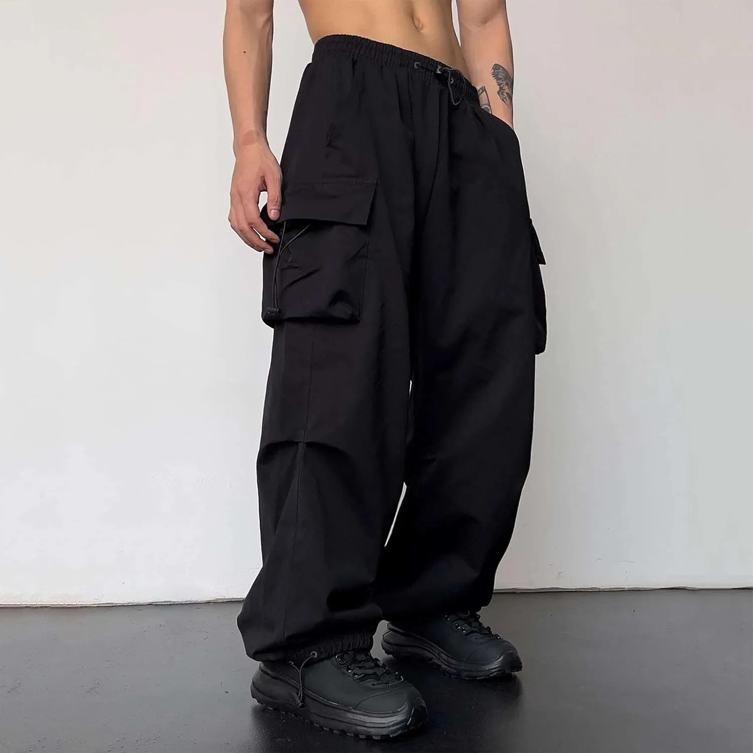 Work Cargo Pants for Men Relaxed Fit Parachute Pants Casual Baggy Cargo Sweatpants Hip Hop Harem Pants with Pockets