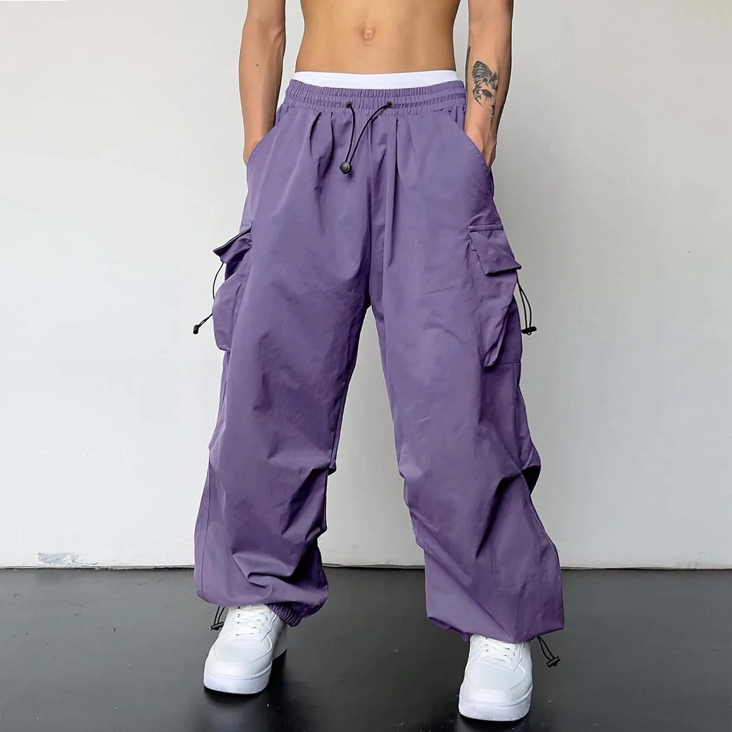 Work Cargo Pants for Men Relaxed Fit Parachute Pants Casual Baggy Cargo Sweatpants Hip Hop Harem Pants with Pockets