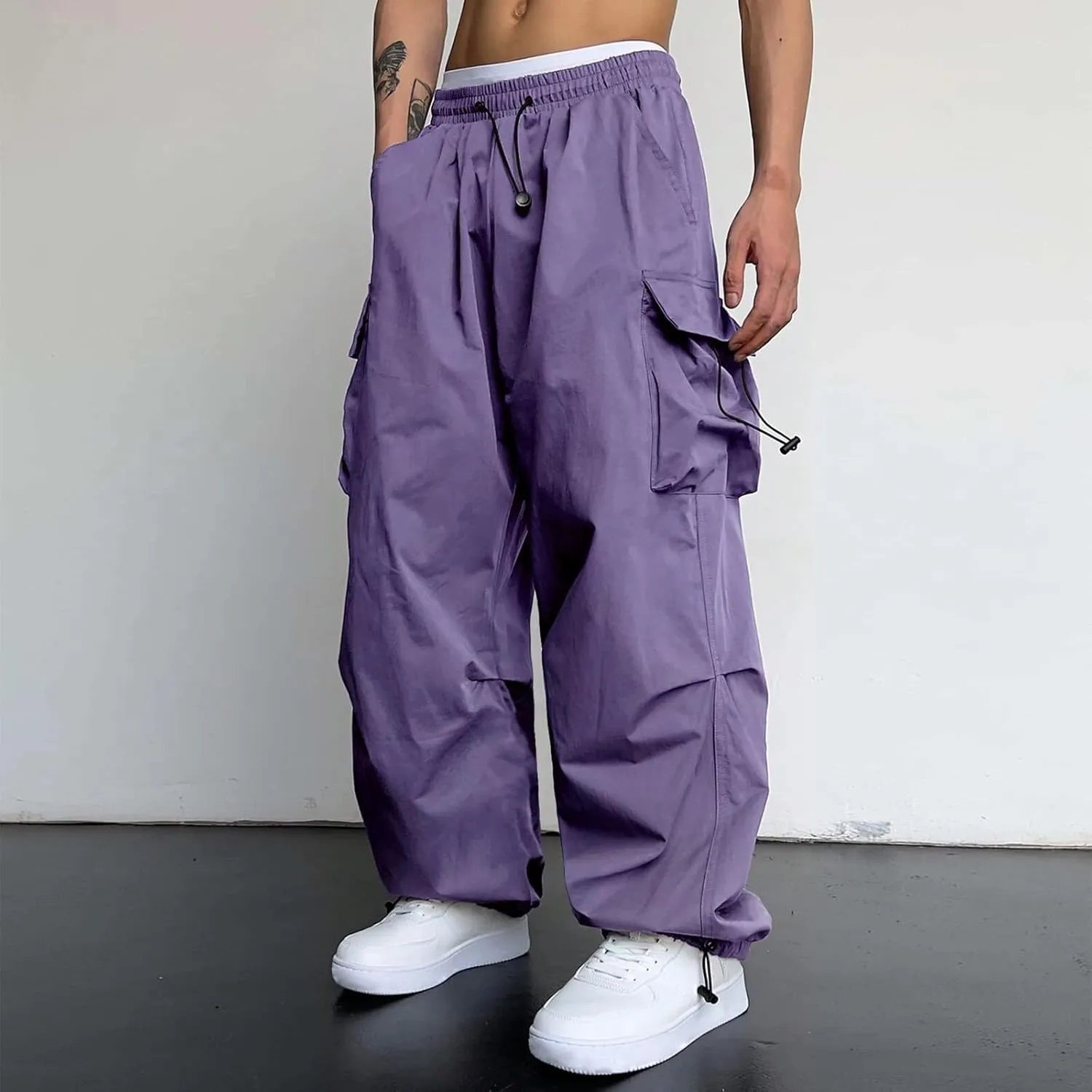 Work Cargo Pants for Men Relaxed Fit Parachute Pants Casual Baggy Cargo Sweatpants Hip Hop Harem Pants with Pockets