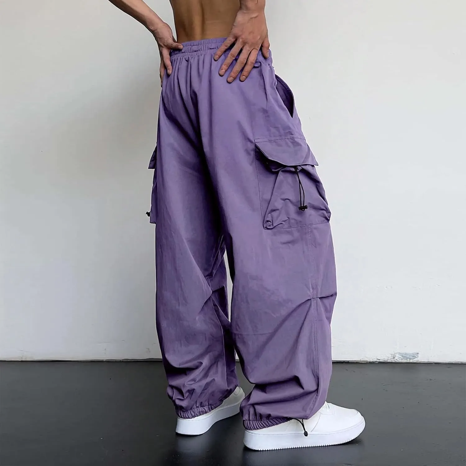 Work Cargo Pants for Men Relaxed Fit Parachute Pants Casual Baggy Cargo Sweatpants Hip Hop Harem Pants with Pockets