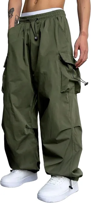 Work Cargo Pants for Men Relaxed Fit Parachute Pants Casual Baggy Cargo Sweatpants Hip Hop Harem Pants with Pockets