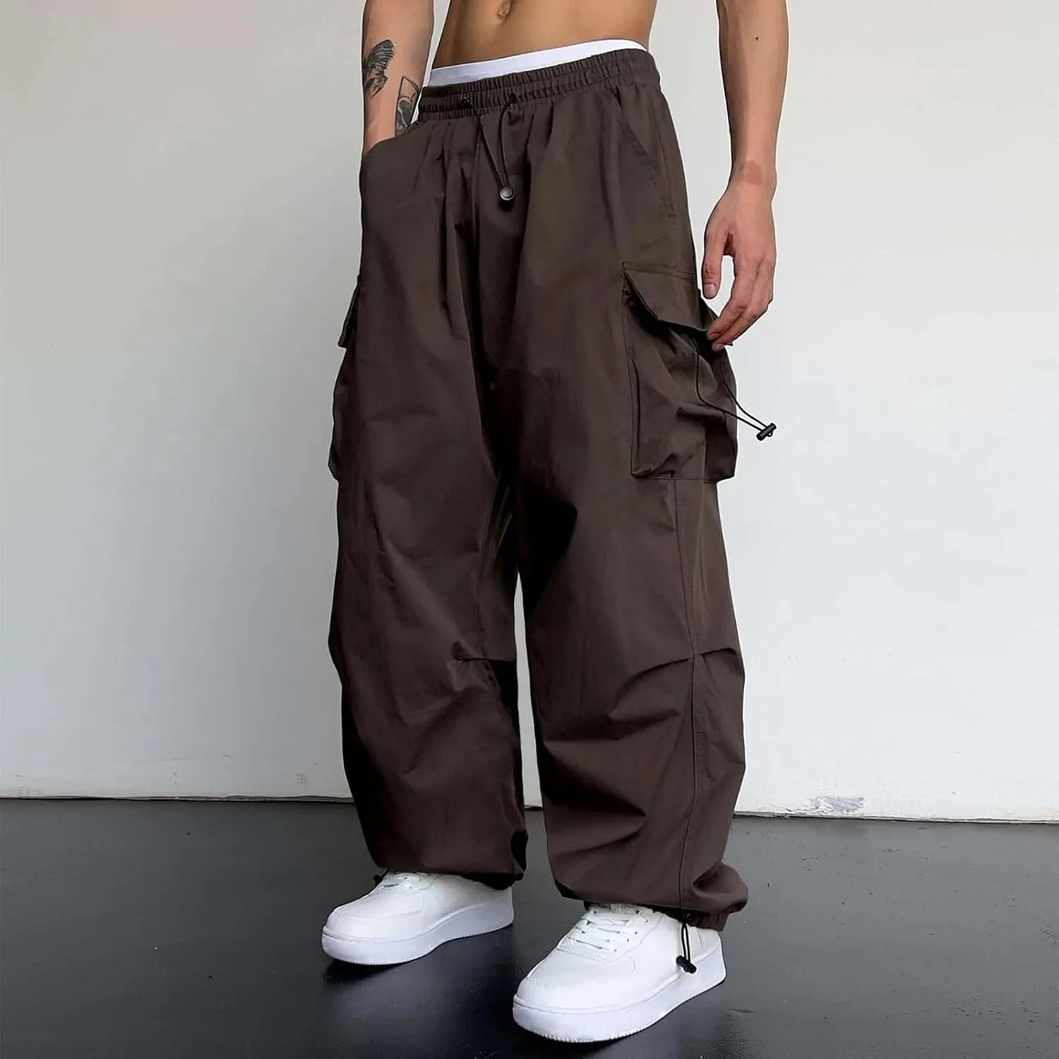 Work Cargo Pants for Men Relaxed Fit Parachute Pants Casual Baggy Cargo Sweatpants Hip Hop Harem Pants with Pockets