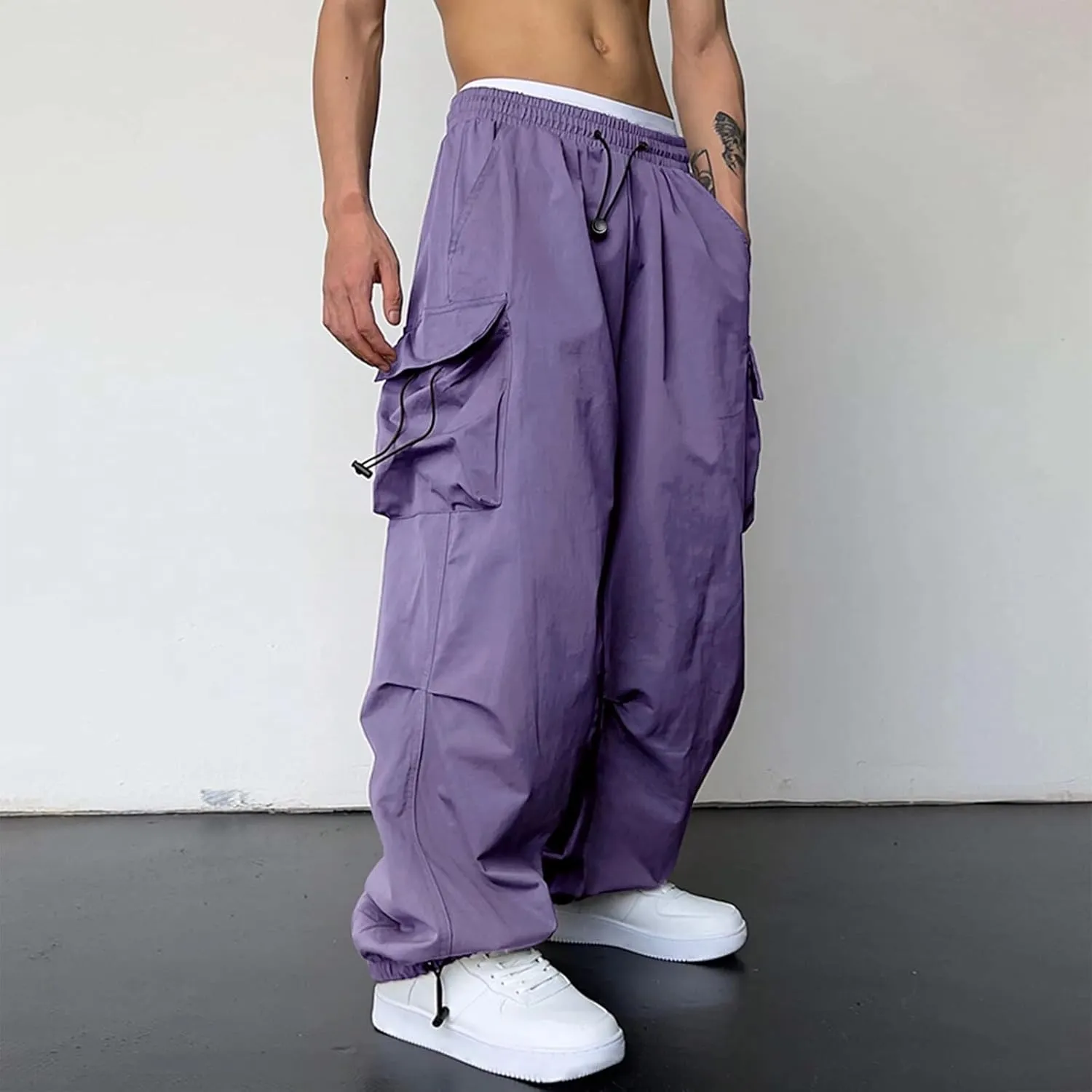 Work Cargo Pants for Men Relaxed Fit Parachute Pants Casual Baggy Cargo Sweatpants Hip Hop Harem Pants with Pockets