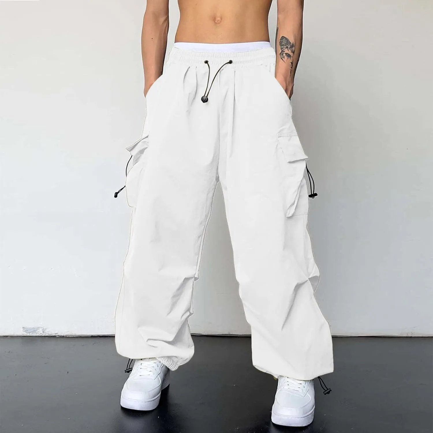 Work Cargo Pants for Men Relaxed Fit Parachute Pants Casual Baggy Cargo Sweatpants Hip Hop Harem Pants with Pockets