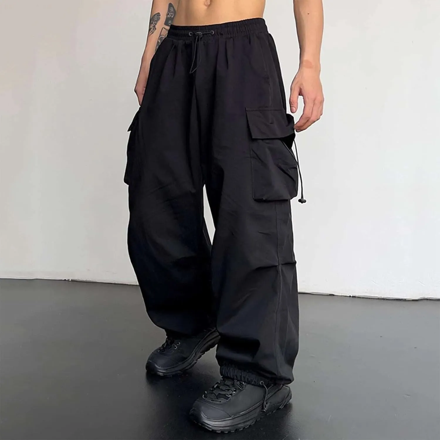 Work Cargo Pants for Men Relaxed Fit Parachute Pants Casual Baggy Cargo Sweatpants Hip Hop Harem Pants with Pockets