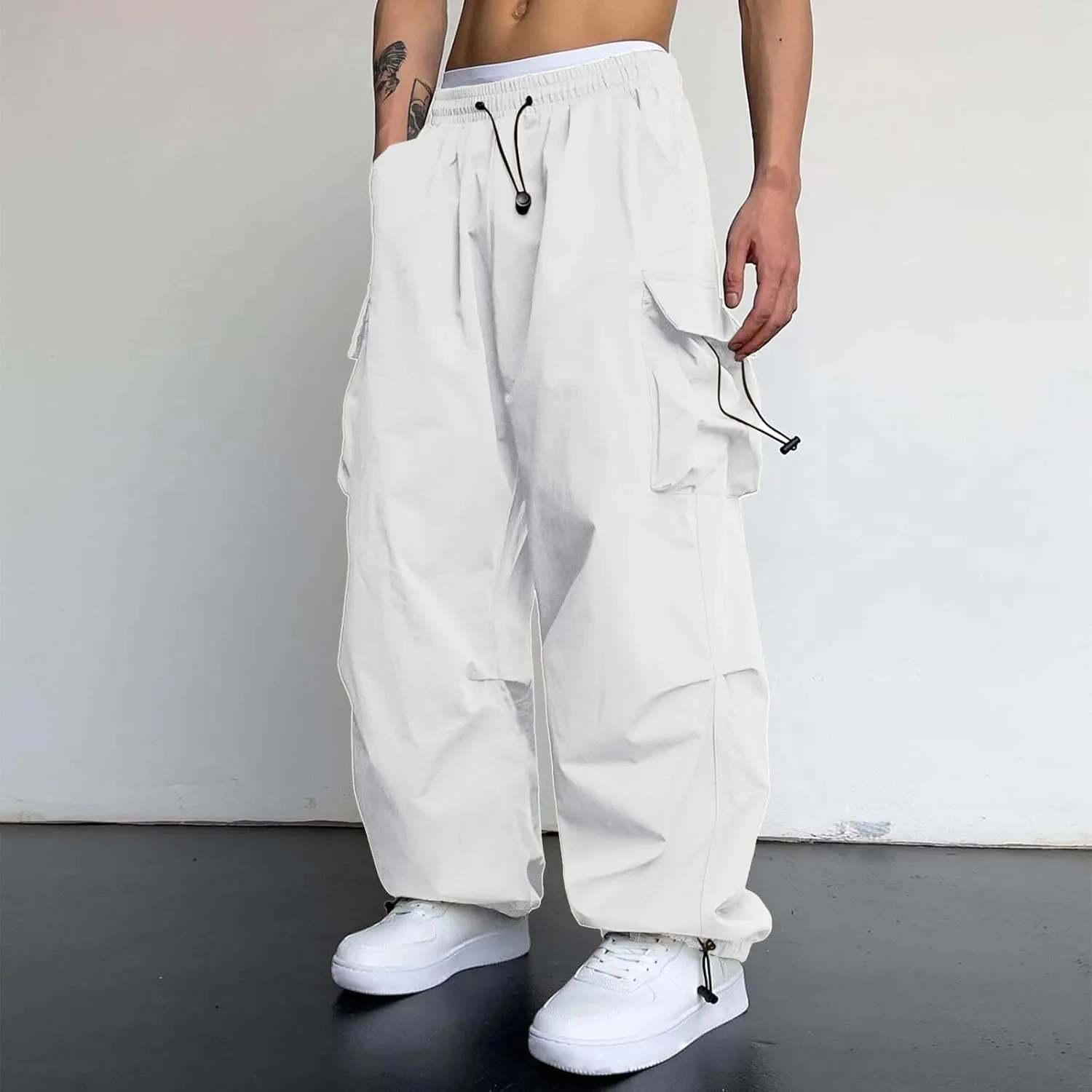 Work Cargo Pants for Men Relaxed Fit Parachute Pants Casual Baggy Cargo Sweatpants Hip Hop Harem Pants with Pockets
