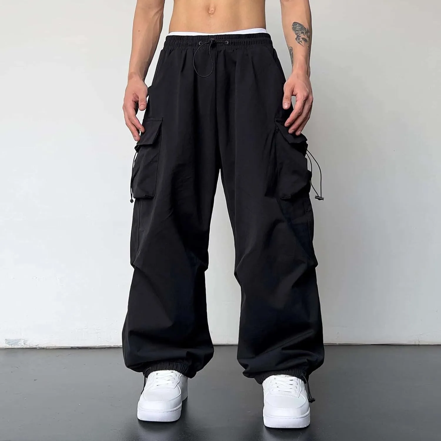 Work Cargo Pants for Men Relaxed Fit Parachute Pants Casual Baggy Cargo Sweatpants Hip Hop Harem Pants with Pockets