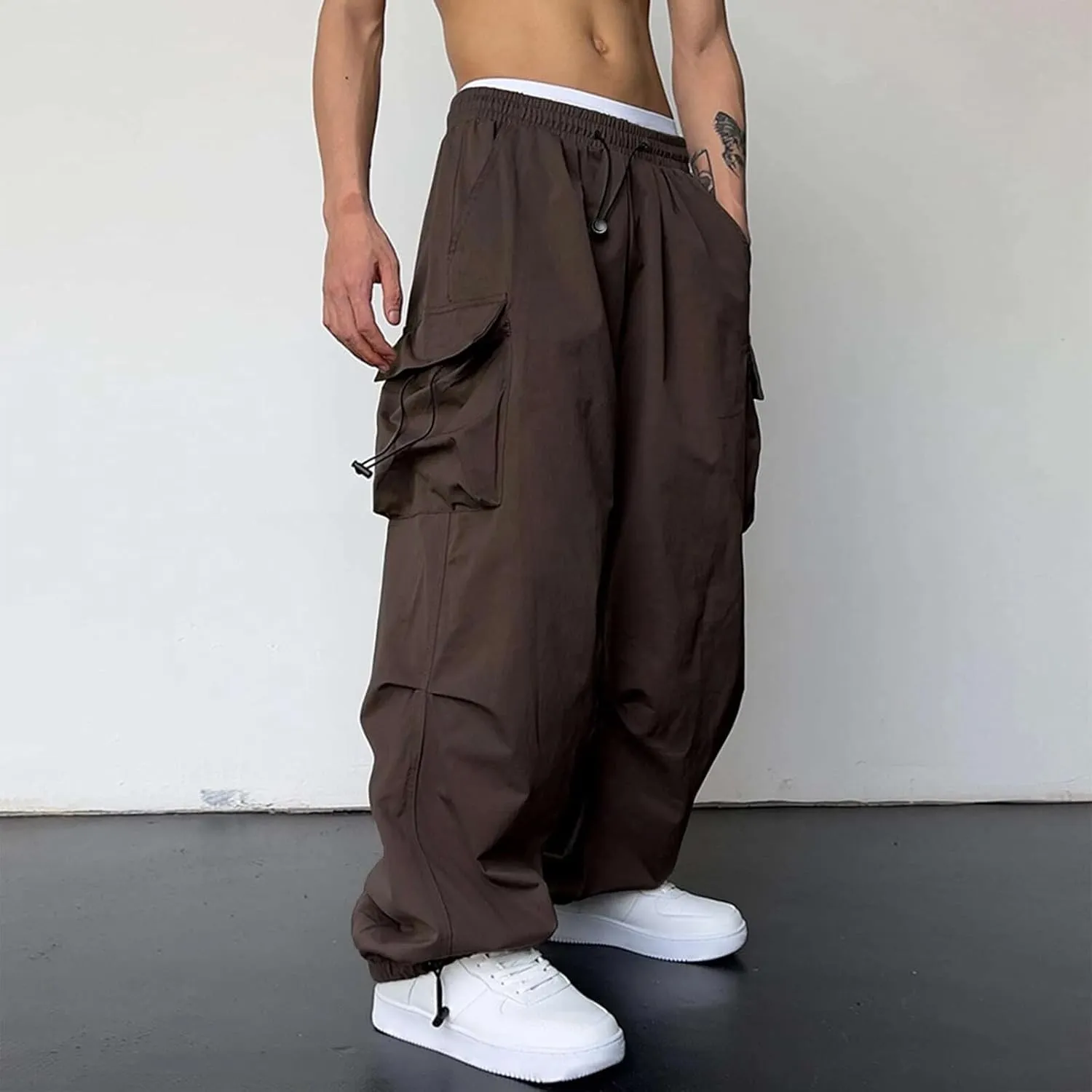 Work Cargo Pants for Men Relaxed Fit Parachute Pants Casual Baggy Cargo Sweatpants Hip Hop Harem Pants with Pockets