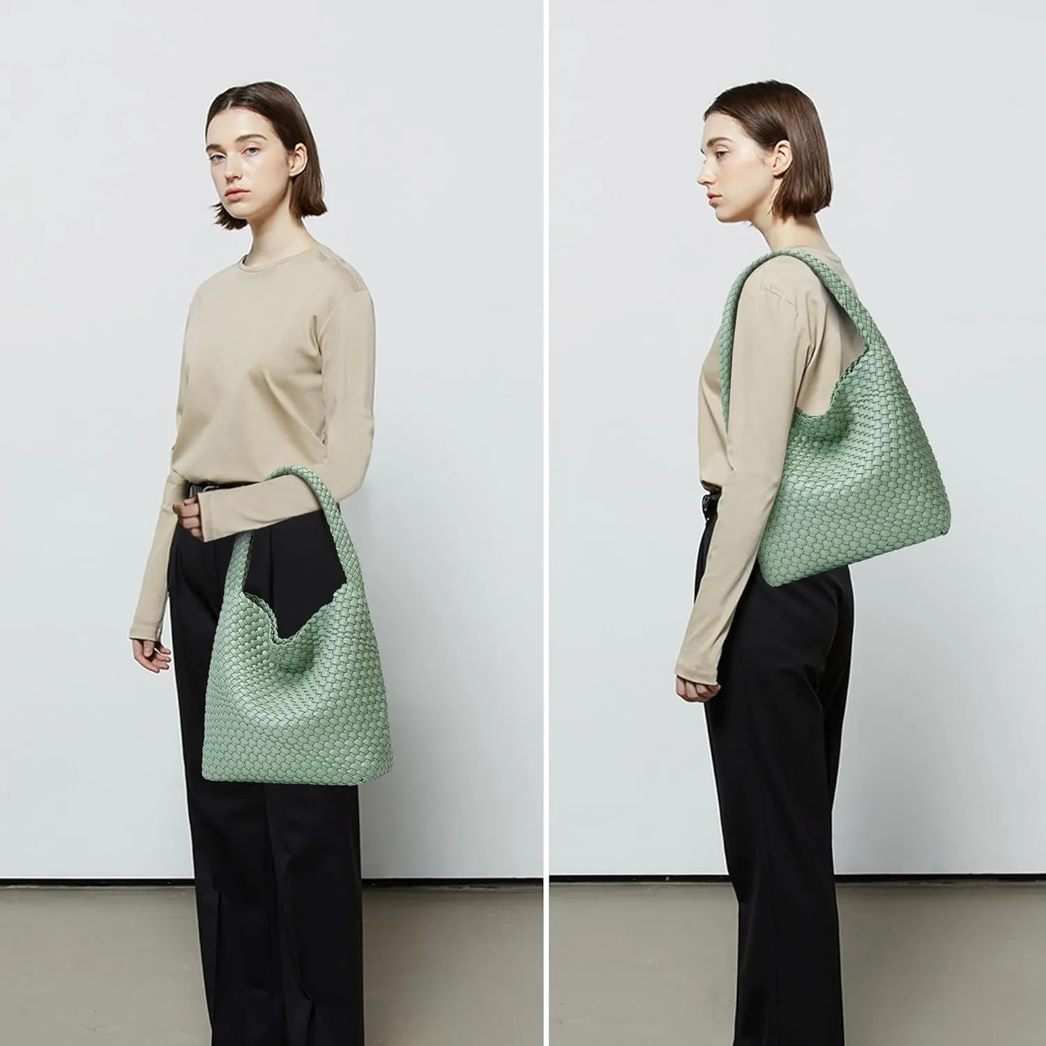 Woven Tote Bag for Women: Vegan Leather Shoulder Purse - Underarm Hobo Bag - Summer Beach Tote for Vacation