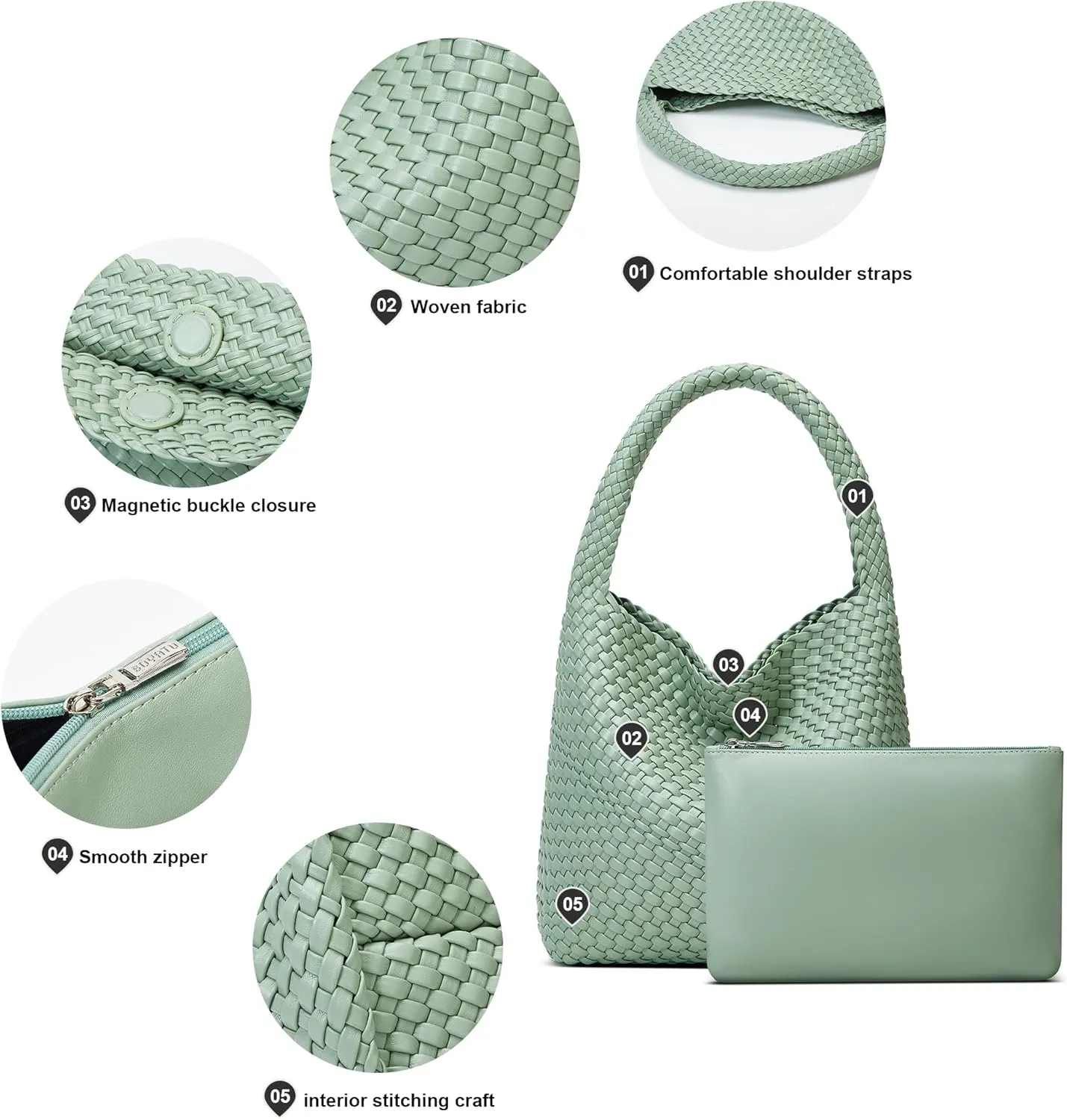 Woven Tote Bag for Women: Vegan Leather Shoulder Purse - Underarm Hobo Bag - Summer Beach Tote for Vacation