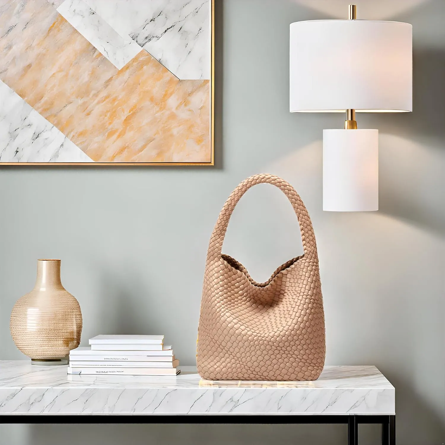 Woven Tote Bag for Women: Vegan Leather Shoulder Purse - Underarm Hobo Bag - Summer Beach Tote for Vacation