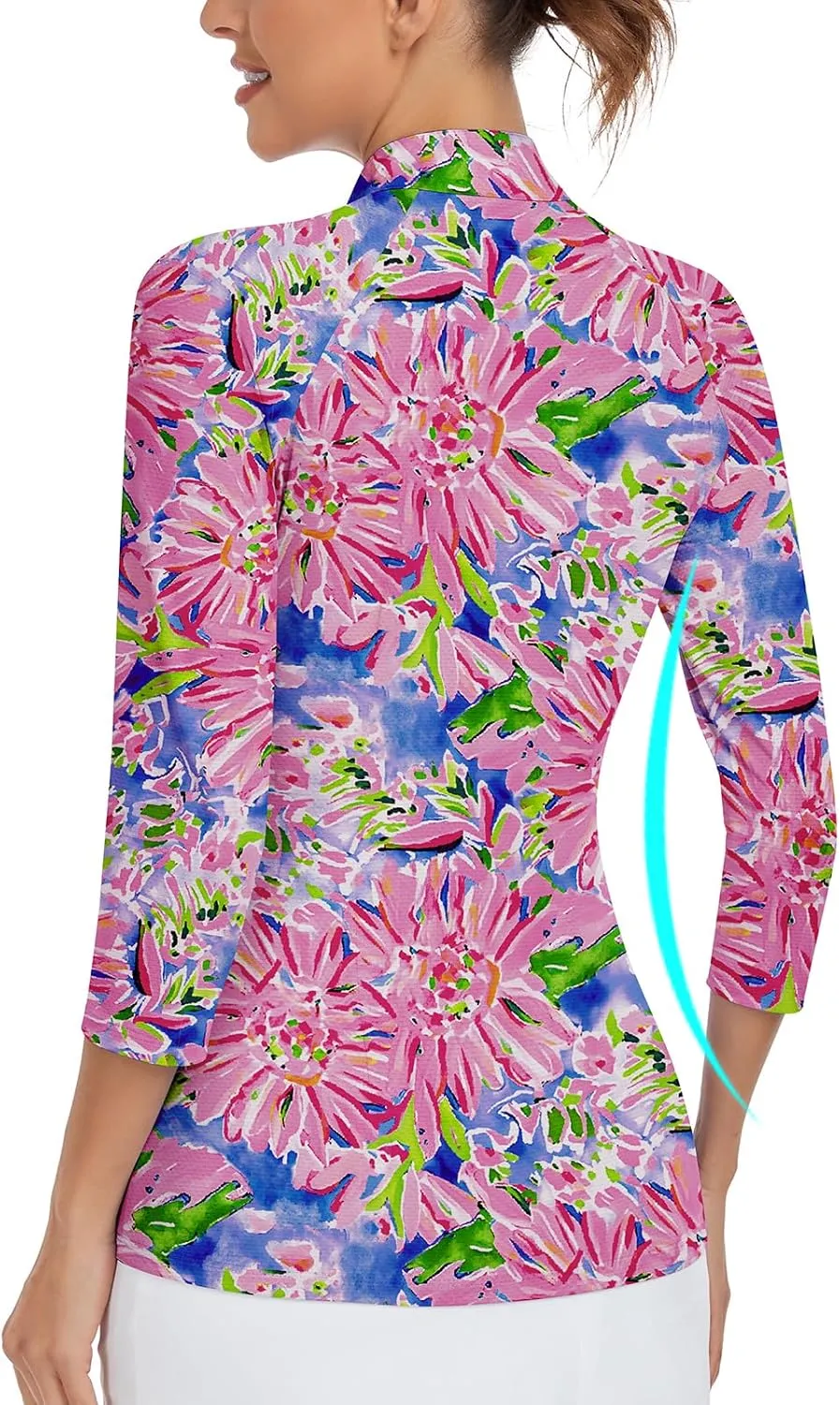 WOWENY Women's 3/4 Sleeve Athletic Golf Shirts Quarter Zip Pullover Collared T-Shirt Workout Print Tennis Top