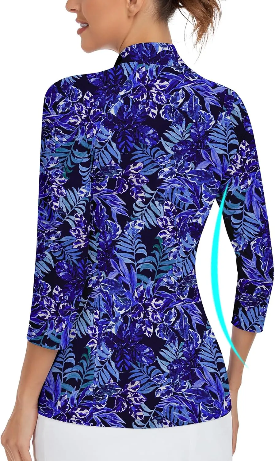 WOWENY Women's 3/4 Sleeve Athletic Golf Shirts Quarter Zip Pullover Collared T-Shirt Workout Print Tennis Top