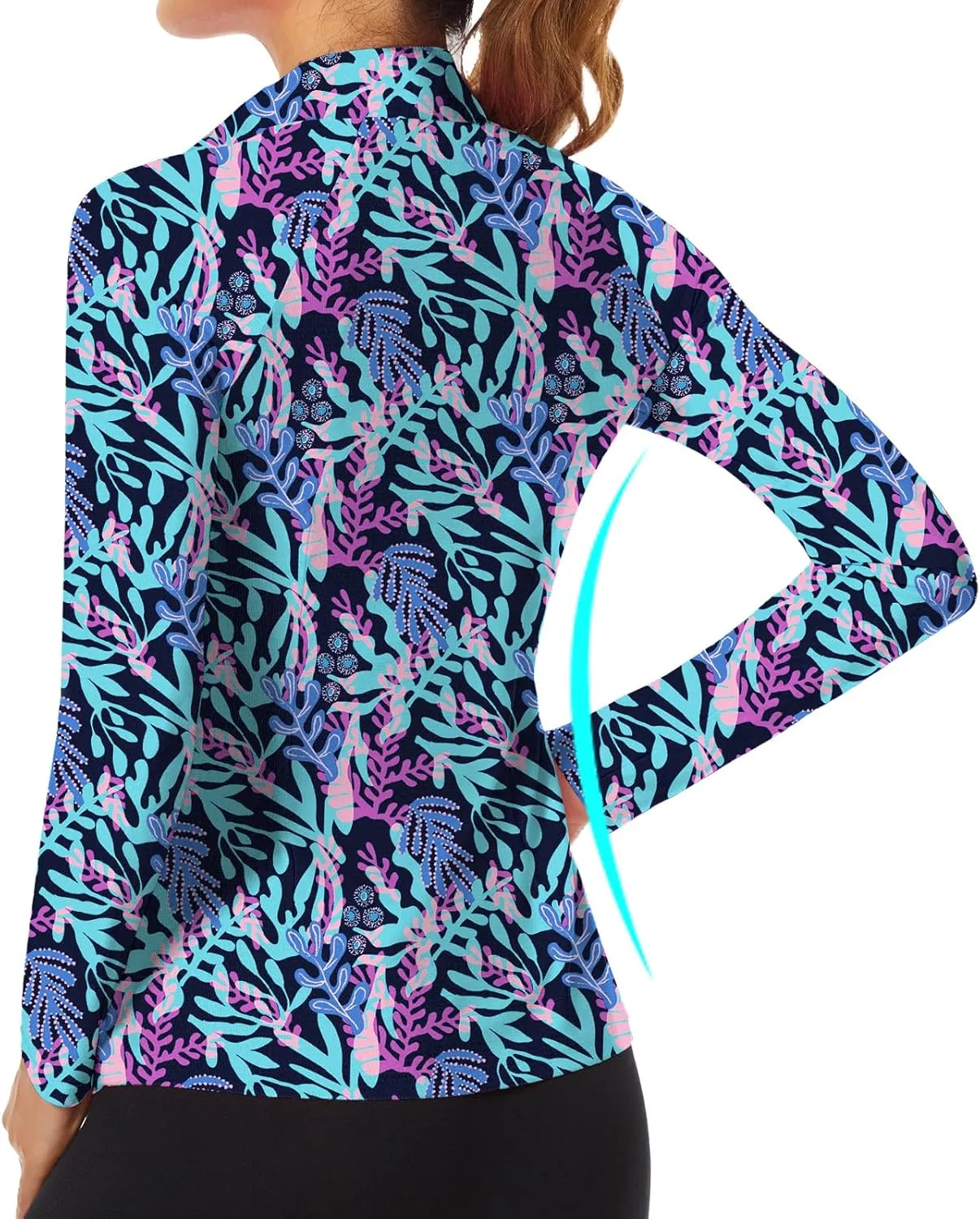 WOWENY Women's Long Sleeve Athletic Shirts Quarter Zip Pullover Collared T-Shirt Workout Print Tennis Top