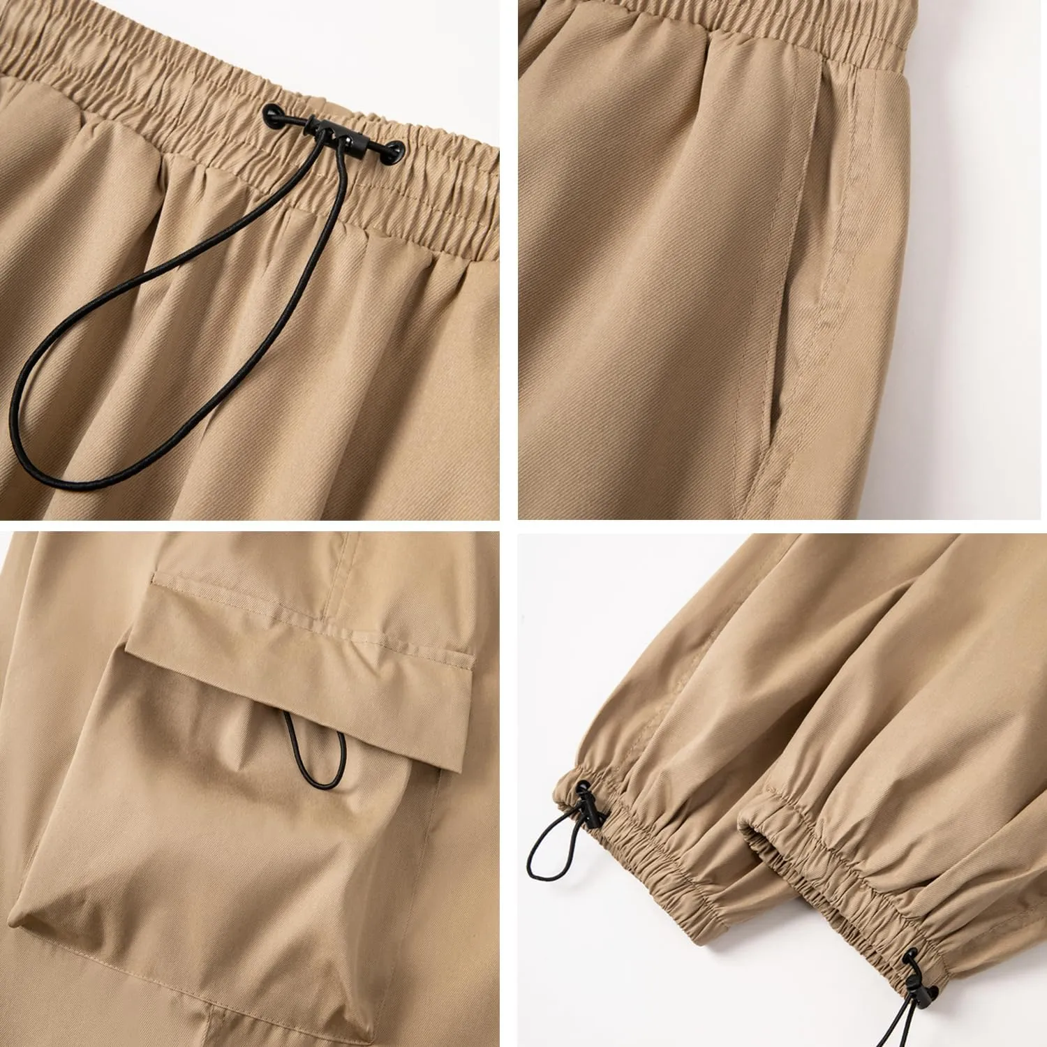 WZIKAI Men's Baggy Cargo Pants Casual Parachute Cargo Pants Loose Fit Hip Hop Harem Pants with Pockets