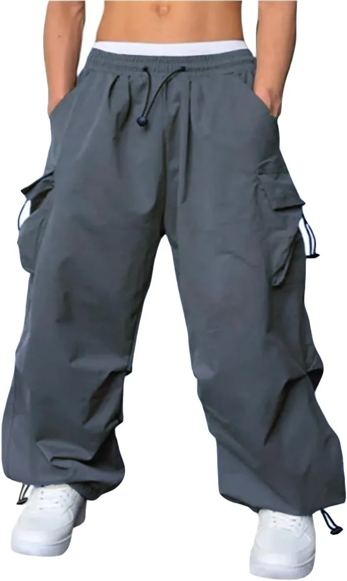 WZIKAI Men's Baggy Cargo Pants Casual Parachute Cargo Pants Loose Fit Hip Hop Harem Pants with Pockets