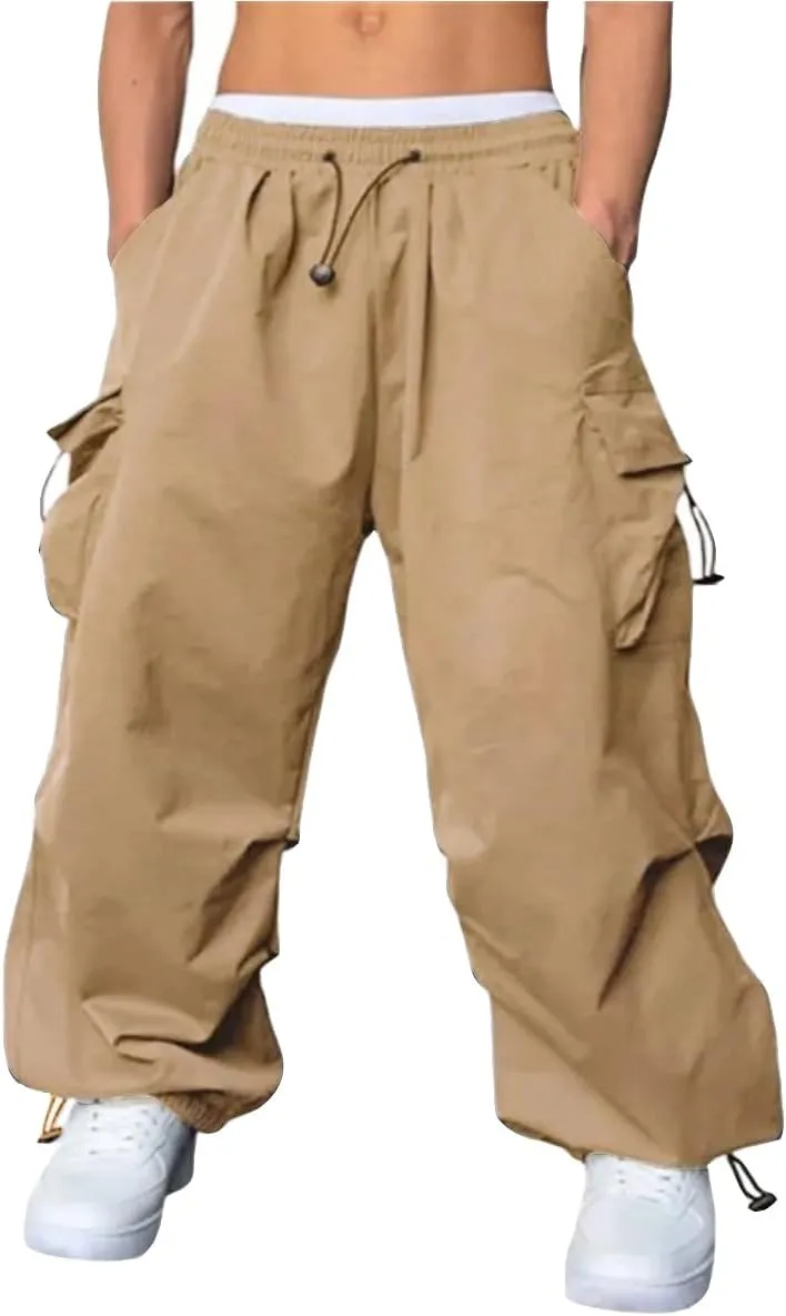 WZIKAI Men's Baggy Cargo Pants Casual Parachute Cargo Pants Loose Fit Hip Hop Harem Pants with Pockets