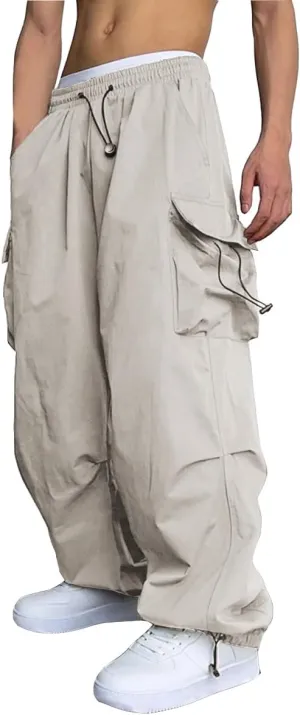 WZIKAI Men's Baggy Cargo Pants Casual Parachute Cargo Pants Loose Fit Hip Hop Harem Pants with Pockets