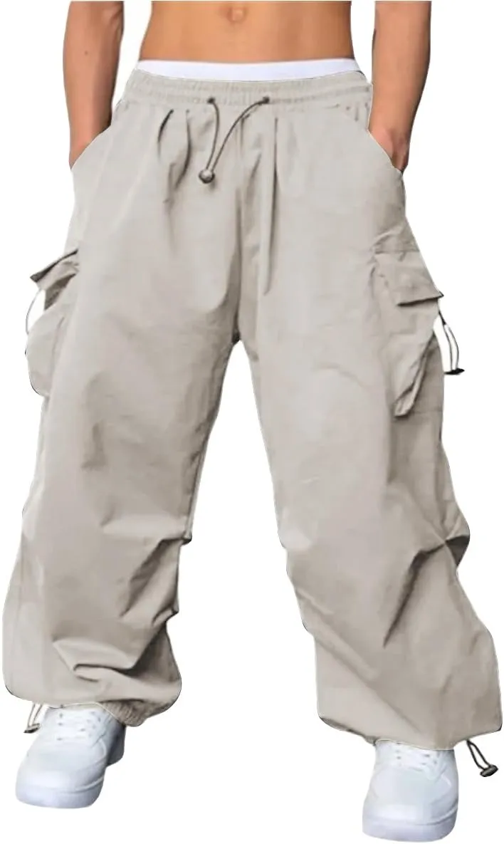 WZIKAI Men's Baggy Cargo Pants Casual Parachute Cargo Pants Loose Fit Hip Hop Harem Pants with Pockets
