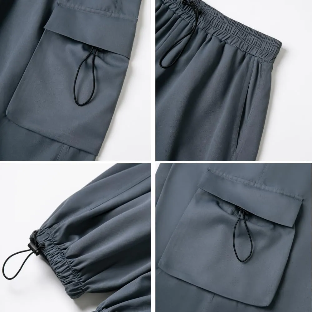 WZIKAI Men's Baggy Cargo Pants Casual Parachute Cargo Pants Loose Fit Hip Hop Harem Pants with Pockets