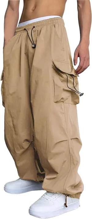 WZIKAI Men's Baggy Cargo Pants Casual Parachute Cargo Pants Loose Fit Hip Hop Harem Pants with Pockets