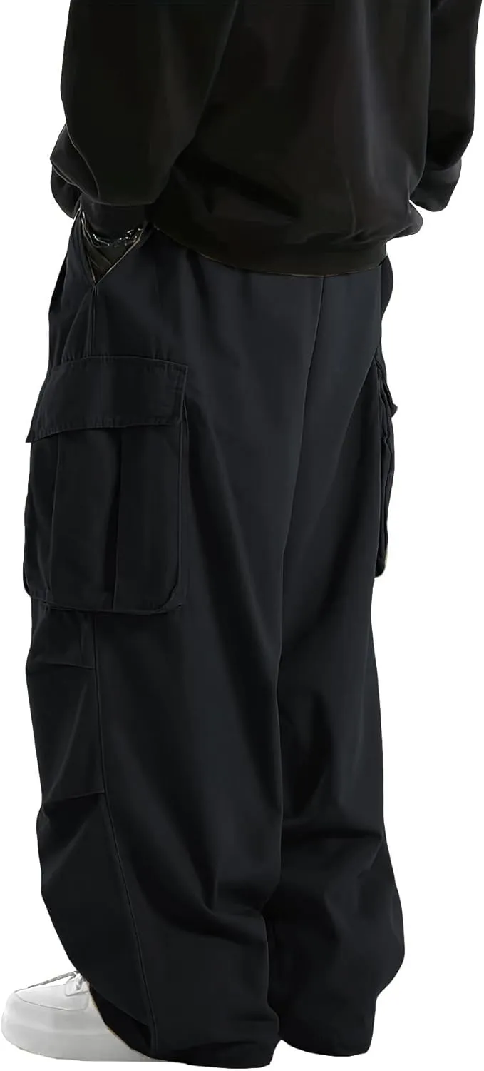 WZIKAI Men's Baggy Cargo Pants Elastic Waist Drawstring Parachute Cargo Pants Casual Joggers Hiking Pants with Pockets