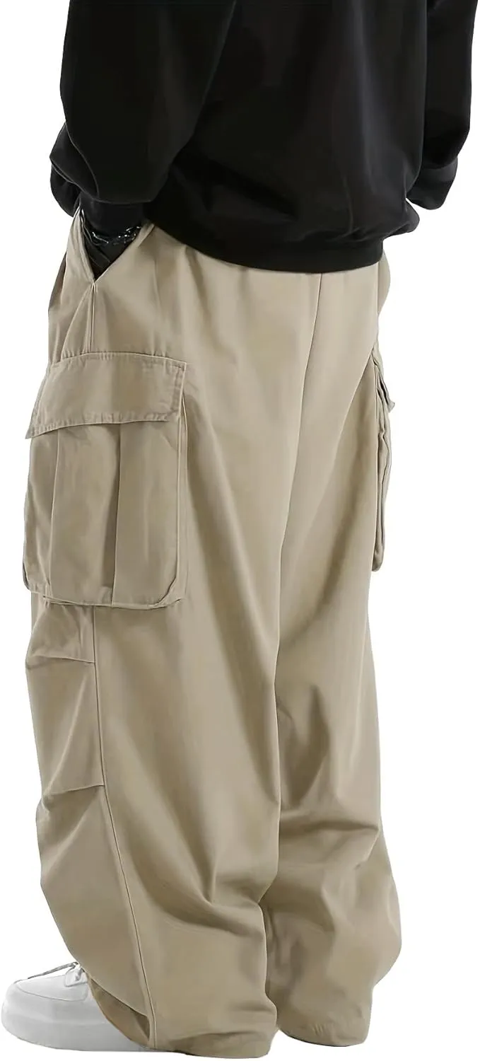 WZIKAI Men's Baggy Cargo Pants Elastic Waist Drawstring Parachute Cargo Pants Casual Joggers Hiking Pants with Pockets