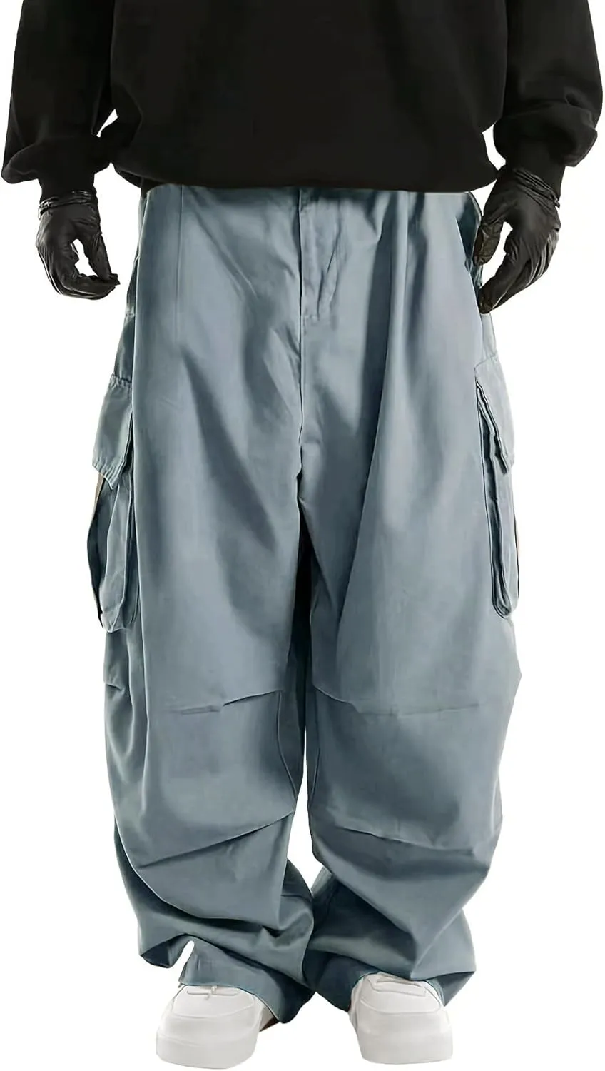 WZIKAI Men's Baggy Cargo Pants Elastic Waist Drawstring Parachute Cargo Pants Casual Joggers Hiking Pants with Pockets