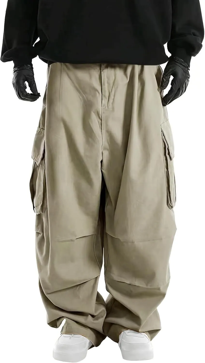WZIKAI Men's Baggy Cargo Pants Elastic Waist Drawstring Parachute Cargo Pants Casual Joggers Hiking Pants with Pockets