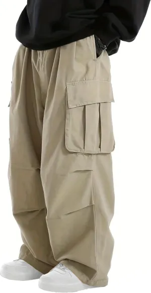 WZIKAI Men's Baggy Cargo Pants Elastic Waist Drawstring Parachute Cargo Pants Casual Joggers Hiking Pants with Pockets