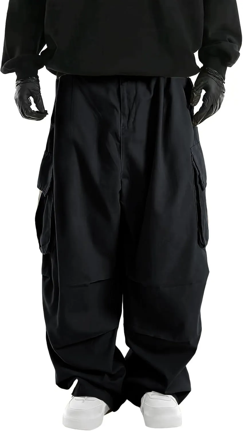 WZIKAI Men's Baggy Cargo Pants Elastic Waist Drawstring Parachute Cargo Pants Casual Joggers Hiking Pants with Pockets