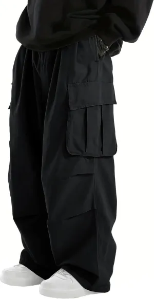 WZIKAI Men's Baggy Cargo Pants Elastic Waist Drawstring Parachute Cargo Pants Casual Joggers Hiking Pants with Pockets