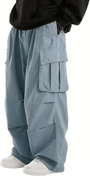 WZIKAI Men's Baggy Cargo Pants Elastic Waist Drawstring Parachute Cargo Pants Casual Joggers Hiking Pants with Pockets