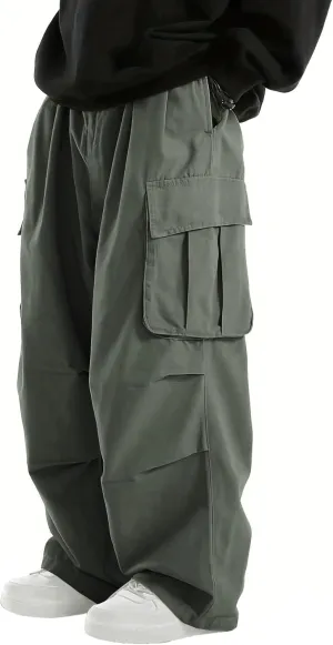 WZIKAI Men's Baggy Cargo Pants Elastic Waist Drawstring Parachute Cargo Pants Casual Joggers Hiking Pants with Pockets