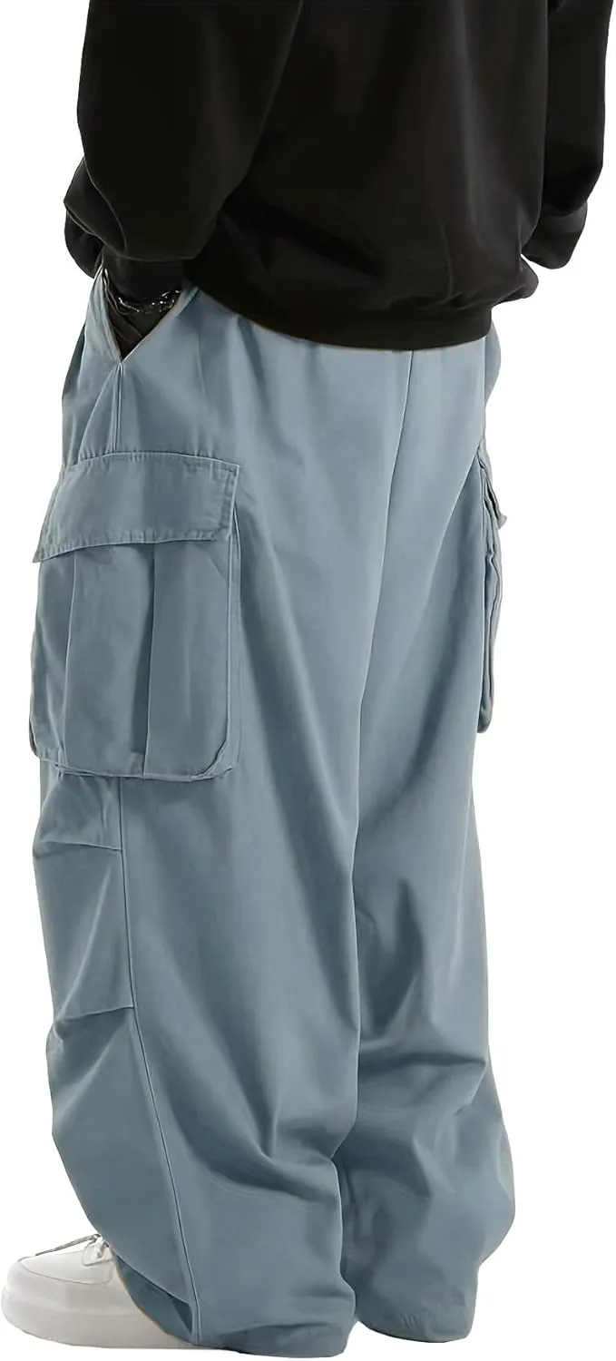 WZIKAI Men's Baggy Cargo Pants Elastic Waist Drawstring Parachute Cargo Pants Casual Joggers Hiking Pants with Pockets