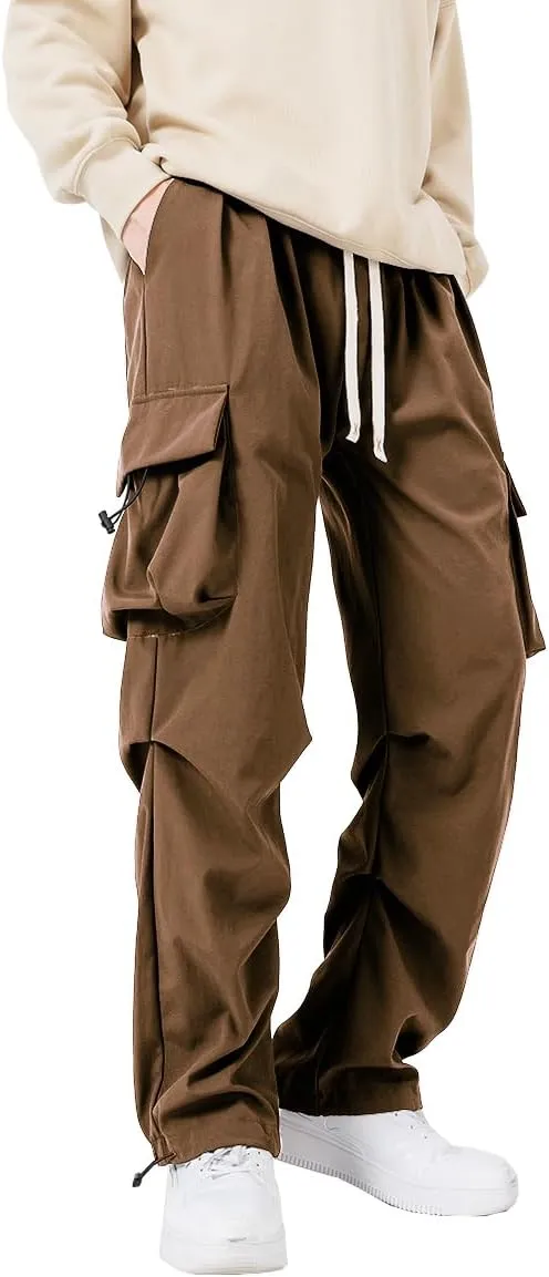 WZIKAI Men's Parachute Cargo Pants Trendy Casual Parachute Pant Baggy Drawstring Hip Hop Harem Pants with Pockets