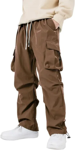 WZIKAI Men's Parachute Cargo Pants Trendy Casual Parachute Pant Baggy Drawstring Hip Hop Harem Pants with Pockets