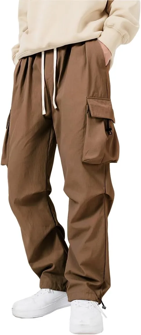 WZIKAI Men's Parachute Cargo Pants Trendy Casual Parachute Pant Baggy Drawstring Hip Hop Harem Pants with Pockets