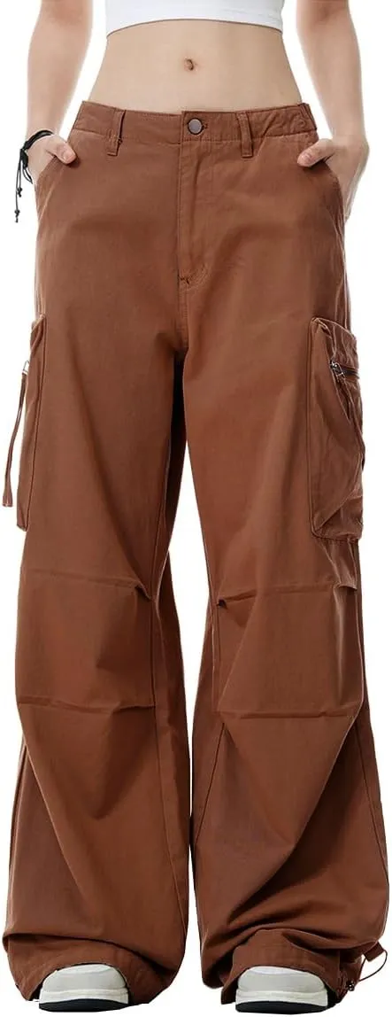 WZIKAI Womens Parachute Cargo Pants Y2K Baggy Cargo Pants Wide Leg Casual Joggers with Pockets