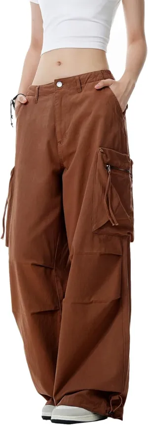 WZIKAI Womens Parachute Cargo Pants Y2K Baggy Cargo Pants Wide Leg Casual Joggers with Pockets