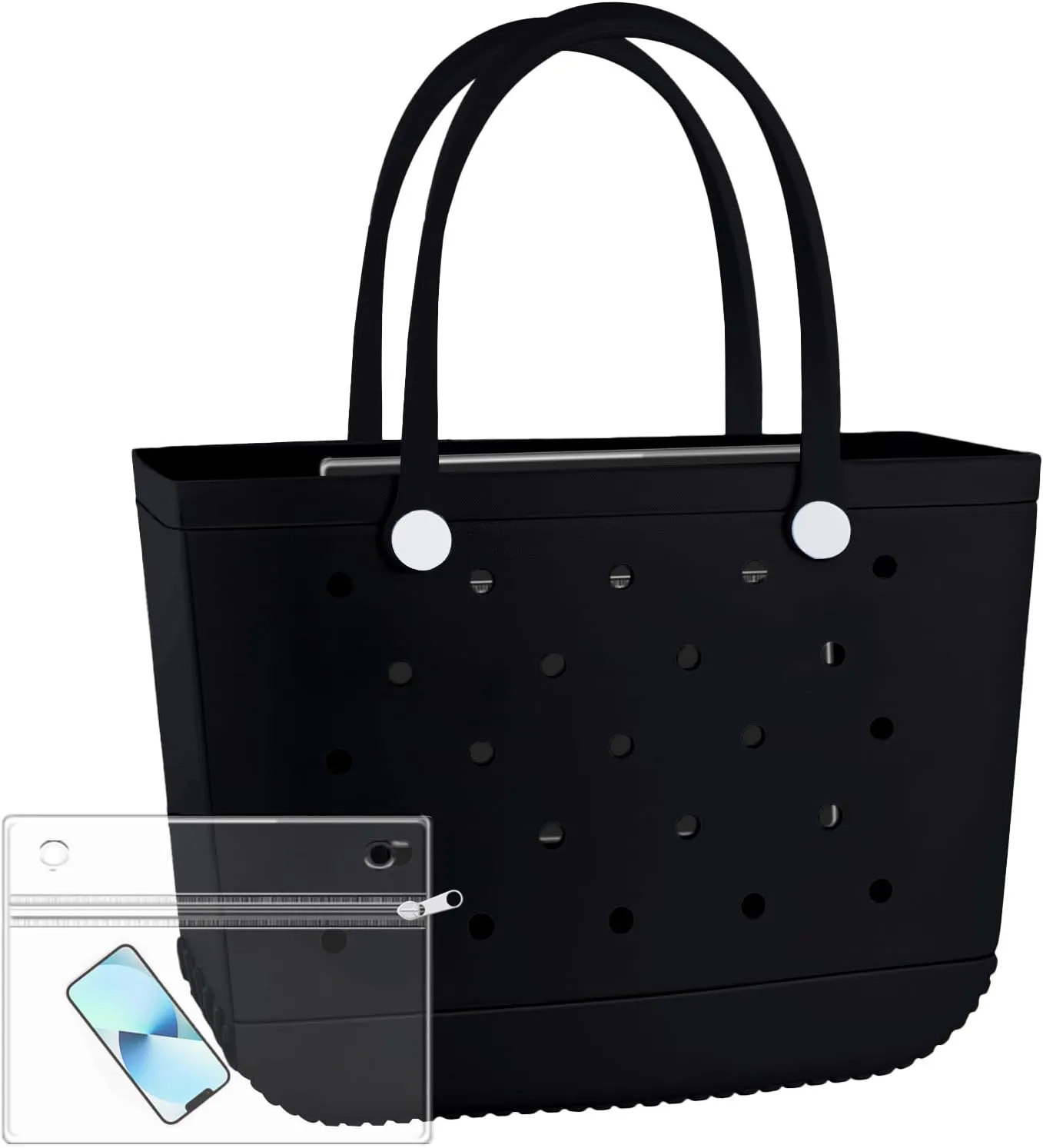 X-Large Rubber Tote Bag Waterproof Beach Washable Handbag Storage Bags Durable Modern Travel SportsTote Bag (Dark Black, X-Large)