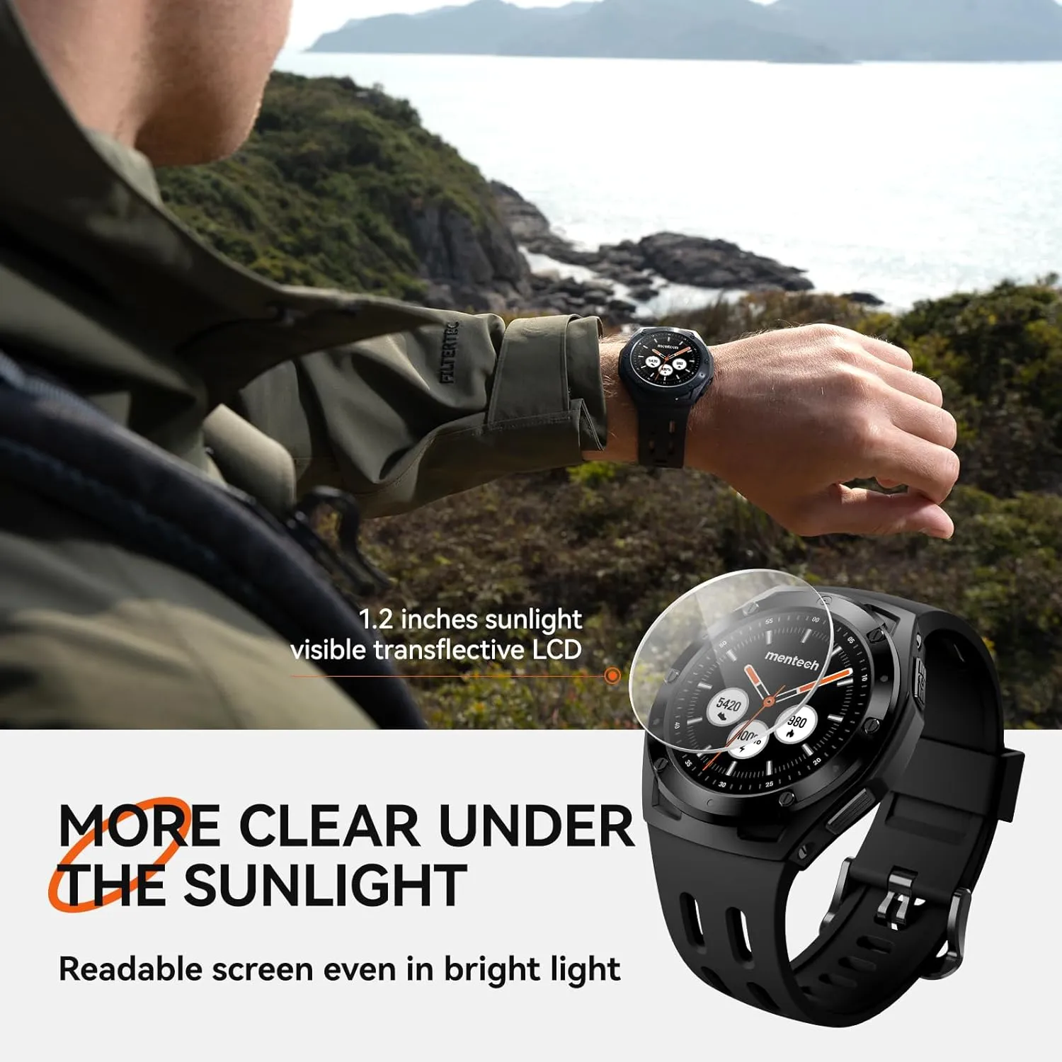 Xe1 Smartwatch, Lightweight Fitness Tracker with 1.2” Touch Screen, 110 Sport Modes, GPS, Sunlight-Visible, 5ATM Waterproof, 14-Day Battery Life, for Android and iOS Phones