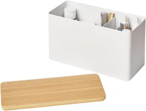 Yamazaki Home Rin Countertop Organizer Bathroom Kitchen Counter Organizer Metal Toiletries Holder - Steel   Wood
