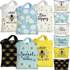 Yaomiao 12 Pcs Bee Themed Gifts for Women Funny Honeybee Canvas Tote Bag with Zipper Makeup Bag Holiday Birthday Gifts for Bee Lovers Teachers Employee Beekeepers